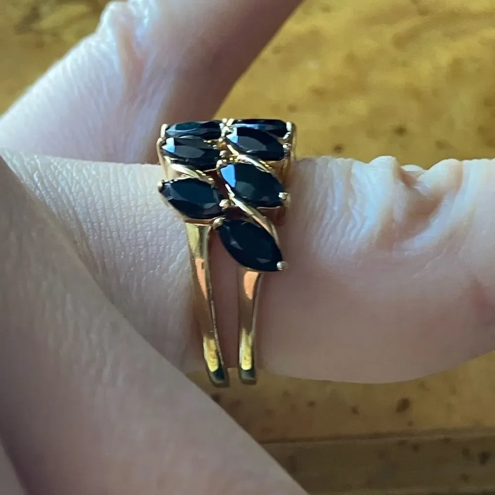 Natural Black Spinel Sterling Silver Stackable Ring Set Size 6